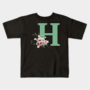 Letter H green with colorful flowers Kids T-Shirt